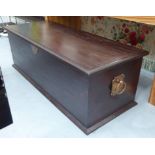 BLANKET CHEST/COFFER, hardwood with a rising lid and brass handles to each end,