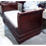 SLEIGH BED, mahogany with scrolled ends, 100cm D x 102cm H.