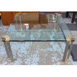 LOW TABLE, 1970's continental, tempered glass top.