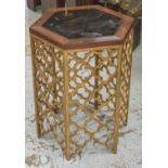 LAMP TABLE, gilt and mahogany with hexagonal black glass, top 64cm H x 50cm W x 44cm D.