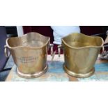 WINE BUCKETS, a pair, stamped with the Bourgogne chardonay mark, 25cm H x 30cm diam.