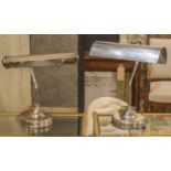 DESK LAMPS, two similar, vintage silvered metal,