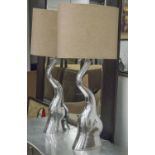 TABLE LAMPS, a pair, aluminium, Dali style abstract form, with oatmeal shades, 88cm H.