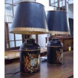 TOLEWARE STYLE TABLE LAMPS, a pair, with shades, 70cm H.