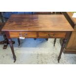 WRITING TABLE, Victorian mahogany with two frieze drawers on turned supports with castors,