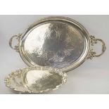 A HEAVY STERLING SILVER SALVER, London 1944, emerald with signatures, 36cm,