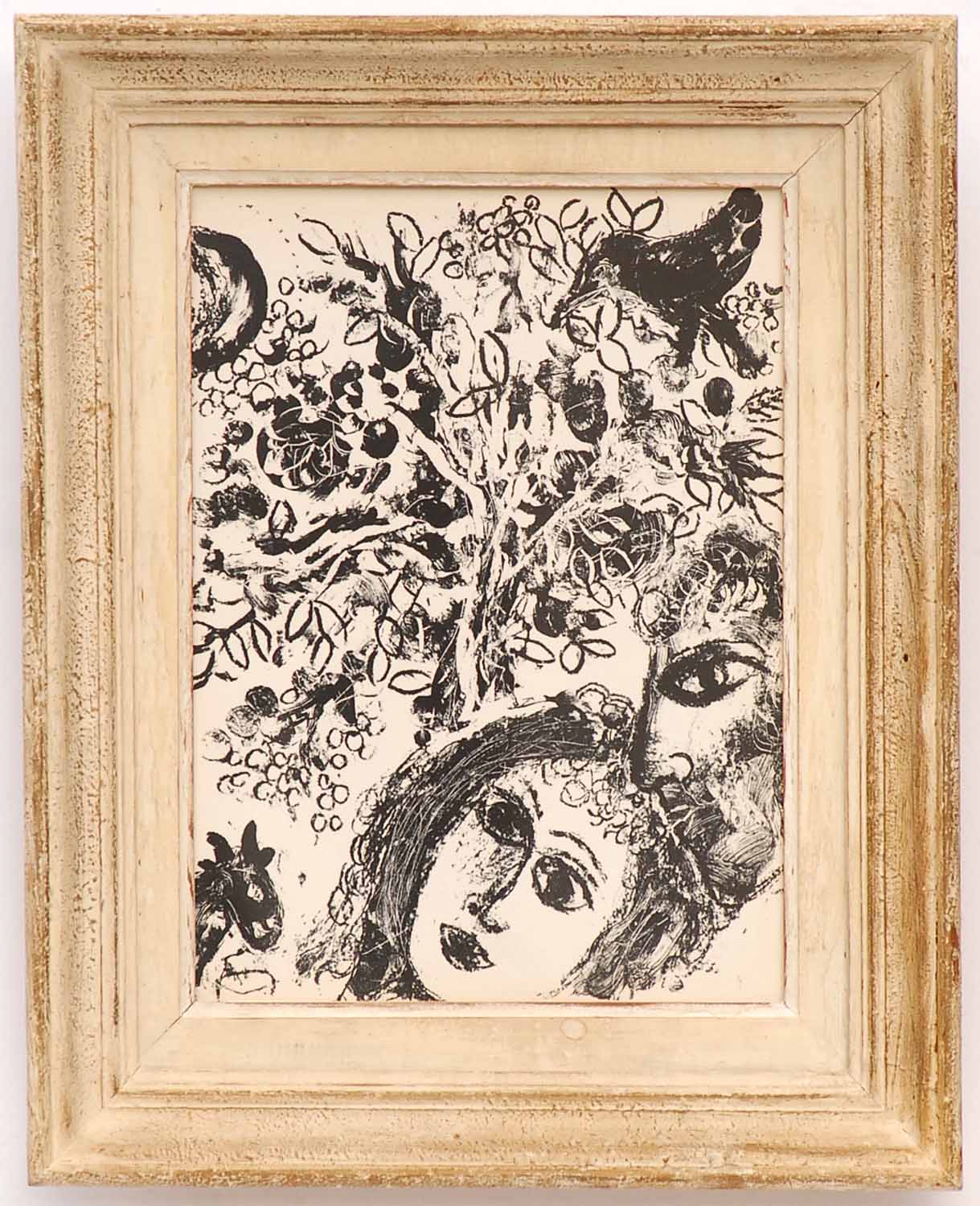 MARC CHAGALL 'Lovers', original lithograph, 1960 Mourlot ref 292, 31cm x 23cm, framed and glazed.