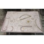 LOW TABLE, Continental style, mosaic effect from Harrods on short cabriole supports,