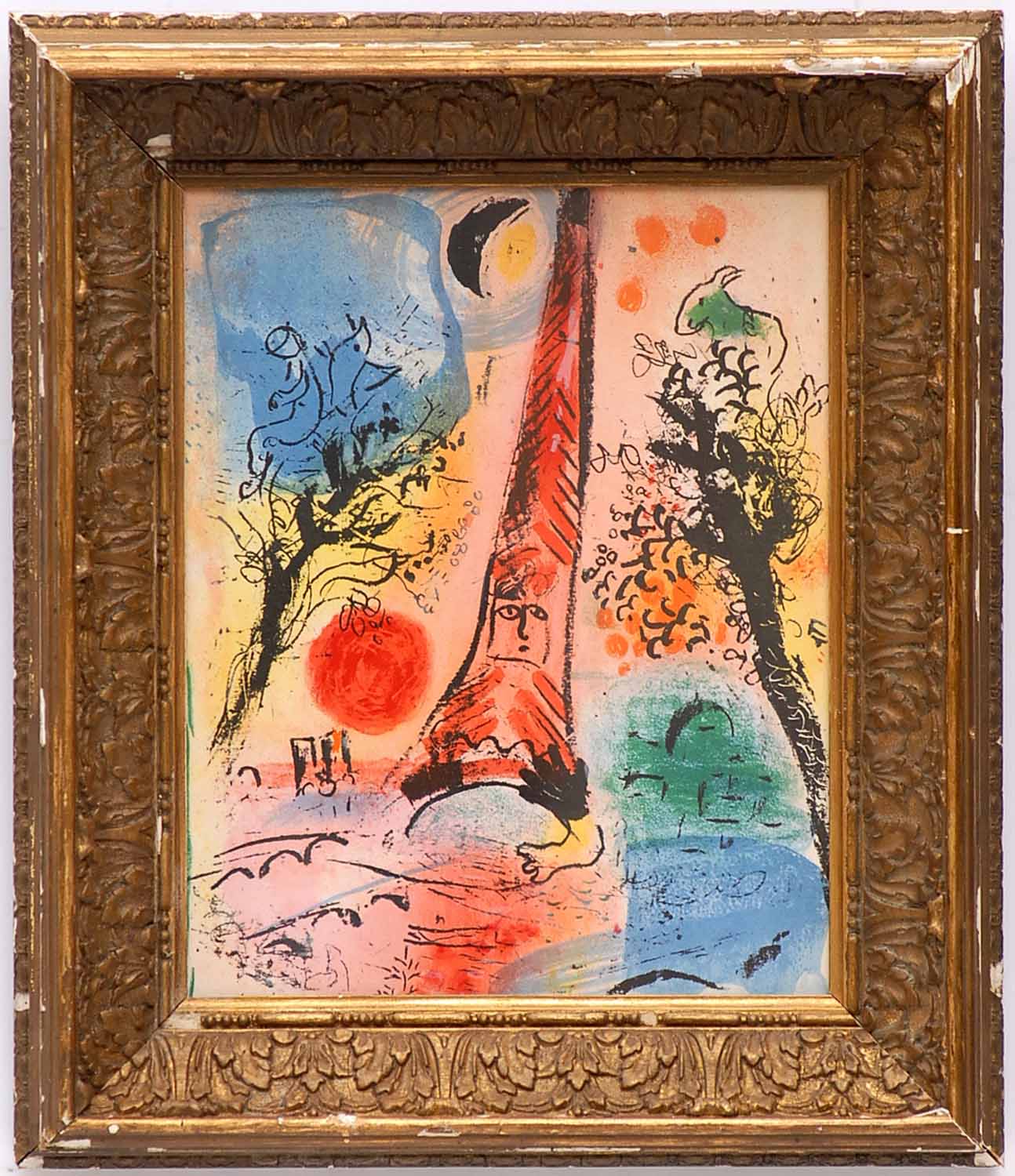 MARC CHAGALL 'Vision of Paris - Eiffel Tower', original lithograph, 1960 Mourlot ref 287,