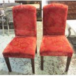 DINING CHAIRS, a set of eight, from Harrods with red and gold foliate patterned upholstery,