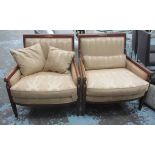 BAKER ARMCHAIRS, a pair, Empire style, each with gold Eagle patterned upholstery, 82cm W x 89cm H.