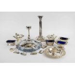 GROUP OF TWENTY TWO SILVER WINE LABELS, various marks, a silver cigar ash tray,