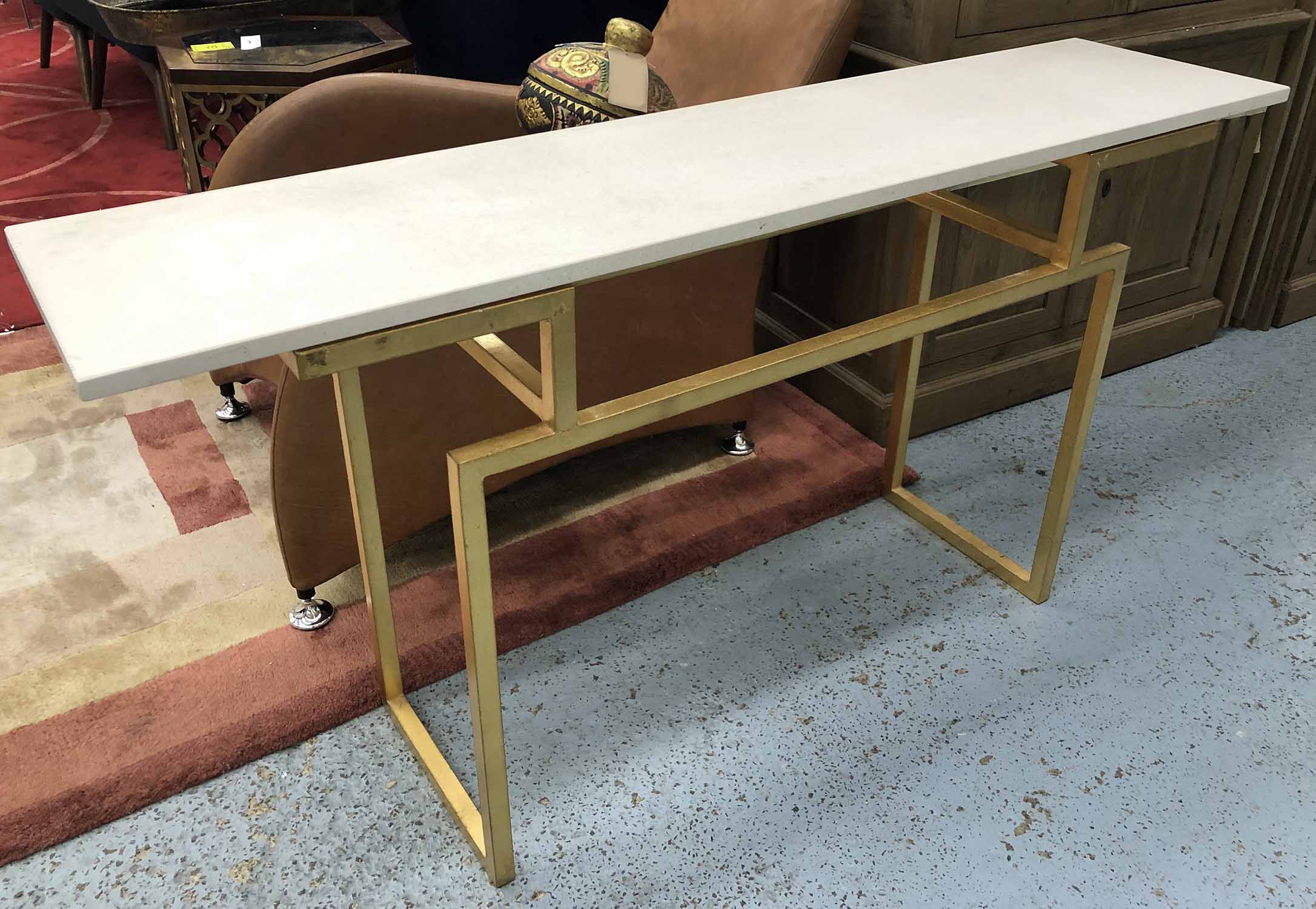 CONSOLE TABLE, Art Deco design gilt metal with a stone top.