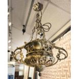 CEILING LANTERN, Neoclassical design gilt metal, 68cm drop.