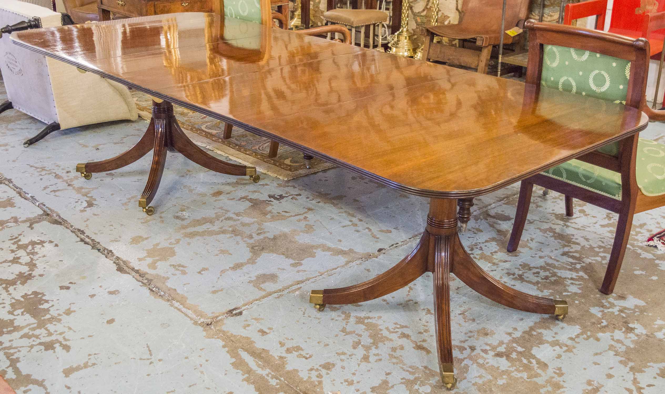 DINING TABLE, Regency design mahogany, with rounded ends,