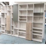 BOOKCASE, contemporary of large proportions, laminate with oak detail, 340cm W x 40cm D x 243cm H.