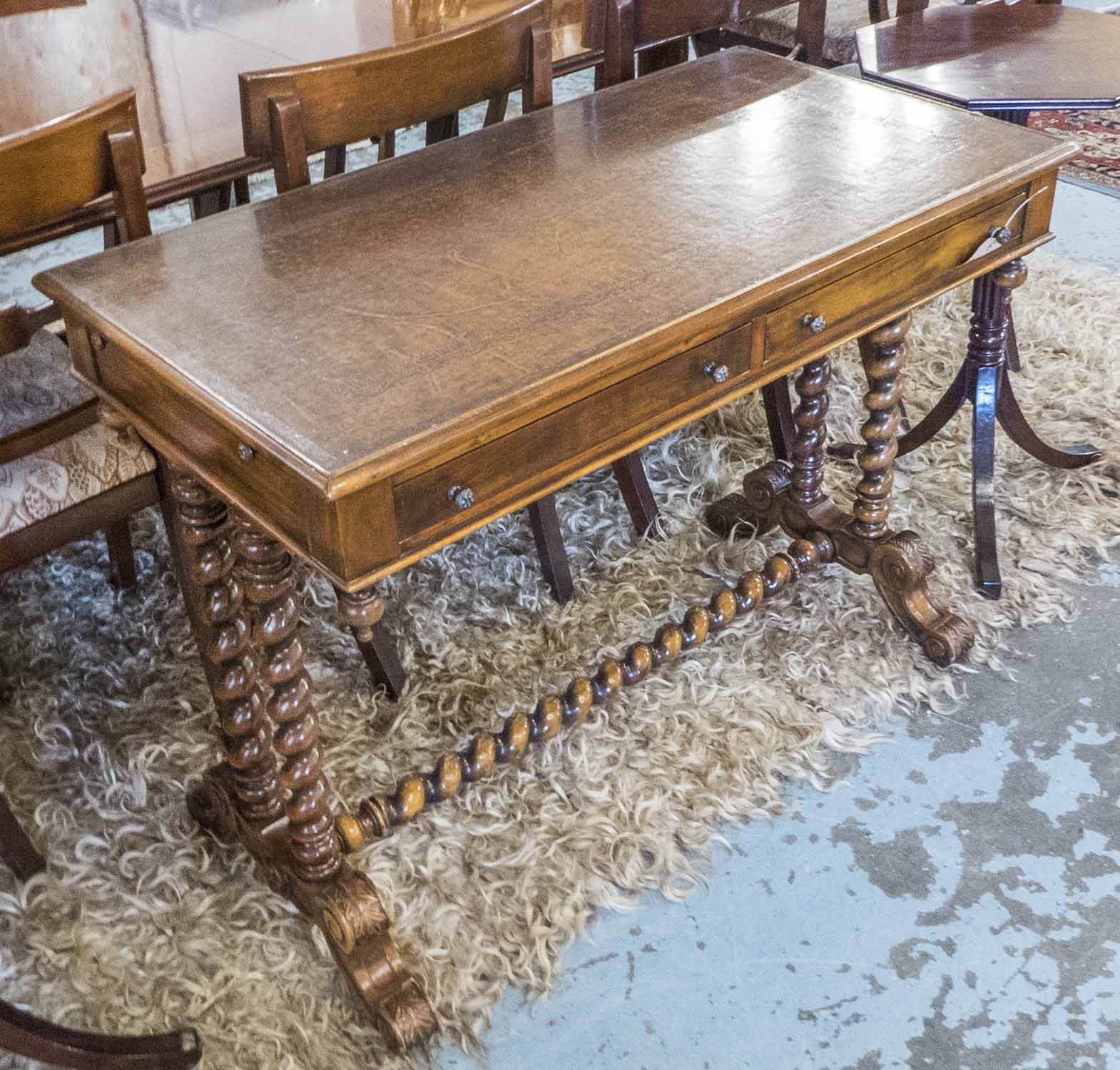 THEODORE ALEXANDER WRITING TABLE, Victorian style with an inlaid leather top, - Image 2 of 5