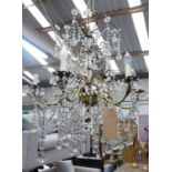 CHANDELIER, early 20th century Continental, crystal six branch, 150cm drop.