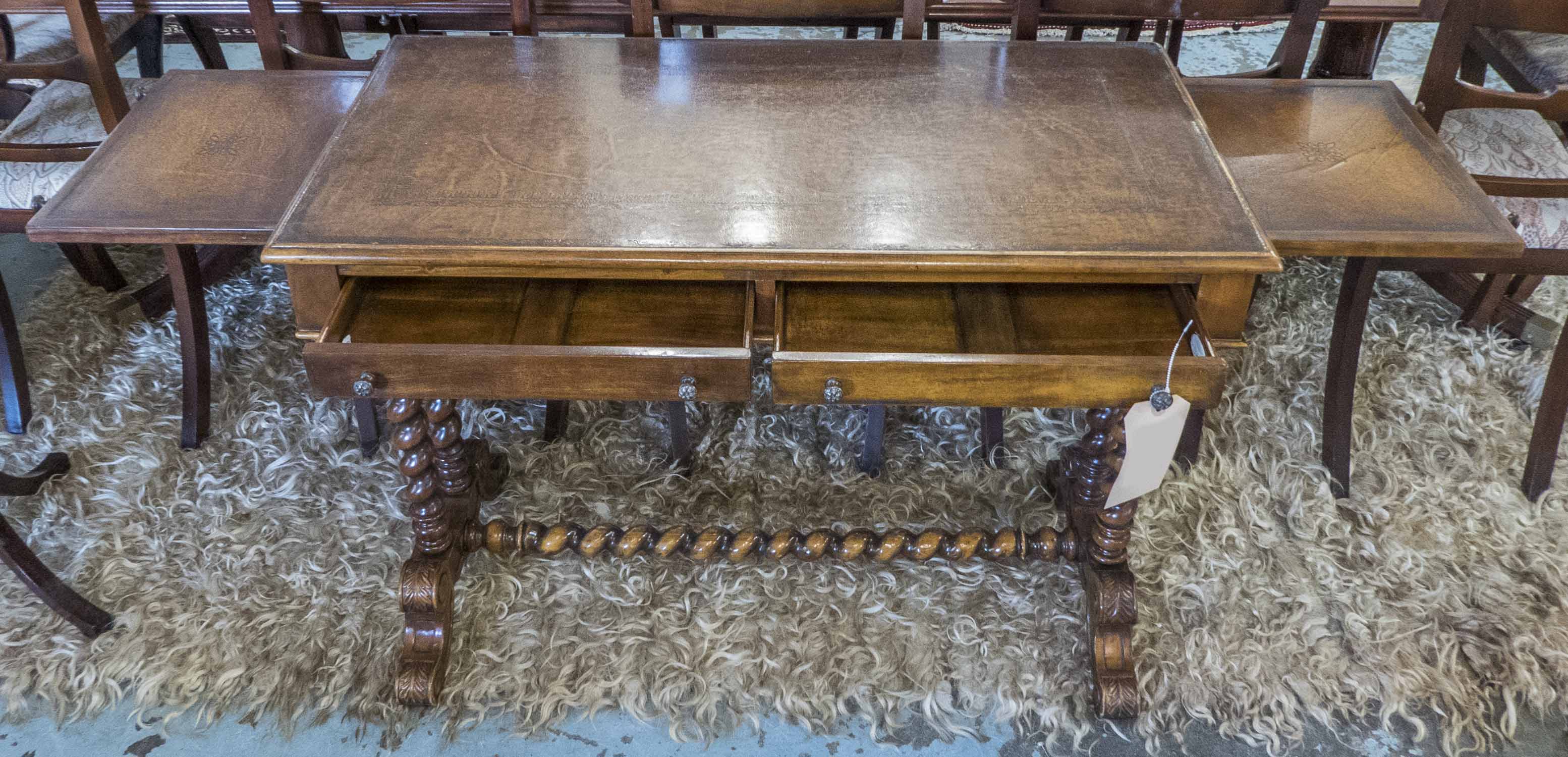 THEODORE ALEXANDER WRITING TABLE, Victorian style with an inlaid leather top, - Image 4 of 5