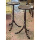 WINE TABLES, a pair, Regency design mahogany, each with circular top on tripod supports,