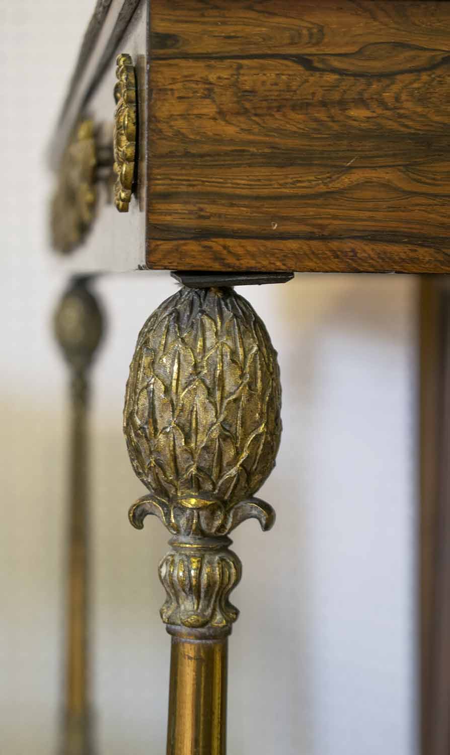 CONSOLE TABLE, Regency rosewood and brass mounted with mirrored back and front column supports, - Image 3 of 3