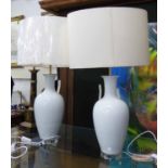 BEST AND LLOYD PORCELAIN TABLE LAMPS, a pair, with shades, 82cm H.