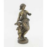 HENRI DUMAIGE BRONZE, circa 1860, of a scantily clad lady and her child, 25cm H approx.
