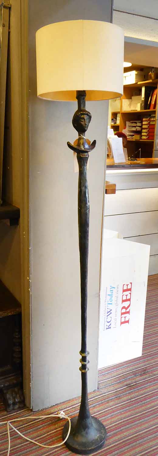 AFTER ALBERTO GIACOMETTI, Tete De Femme style floor lamp, with shade, 167cm H.