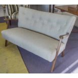 SOFA, mid century Hans Wegner style teak framed and herringbone upholstered, 130cm W.