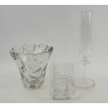 DAUM FRANCE, a fluted heavy glass vase, 17cm H,