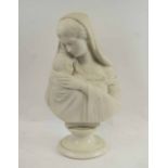 A 19TH CENTURY WHITE MARBLE BUST OF MADONNA AND CHILD,