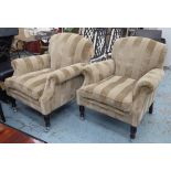 GEORGE SMITH ARMCHAIRS, a pair, in striped chenille, each 81cm W.