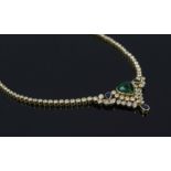 A DIAMOND AND CABOCHON EMERALD NECKLACE,