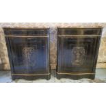 PIER CABINETS, a pair, 19th century French ebonised and brass inlaid,
