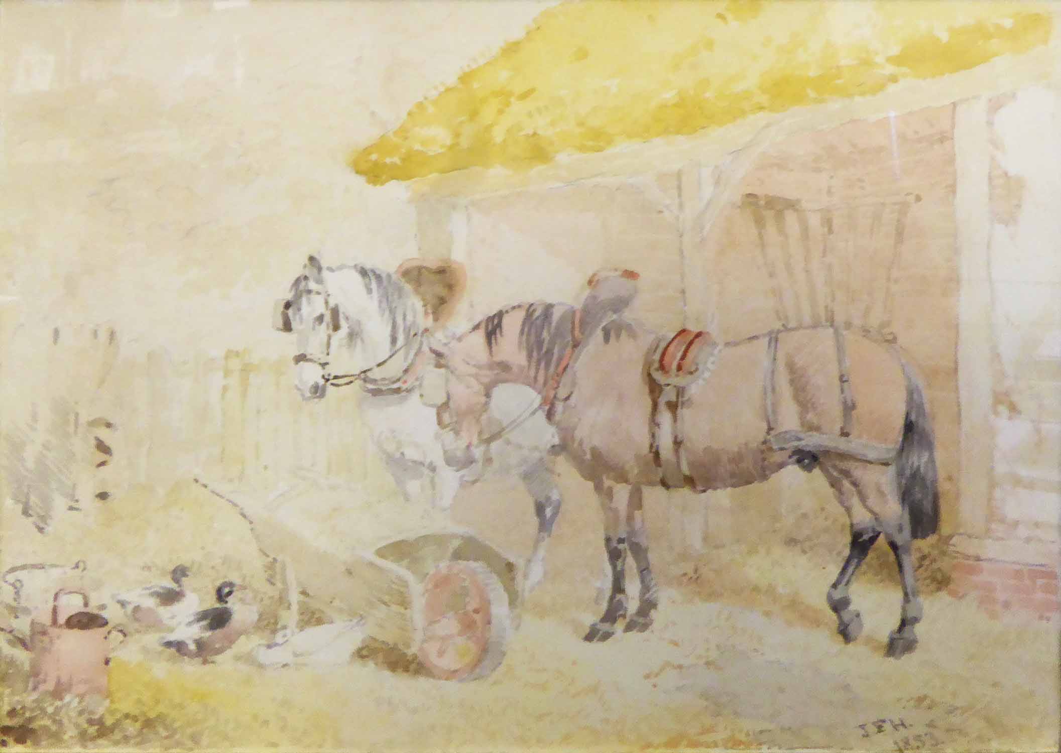 JOHN FREDERICK HERRING JR (British 1820-1907) 'Horses and other Farm Animals outside a Stable', - Image 6 of 8