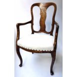 ELBOW CHAIRS, a pair, early 19th century Dutch mahogany and allover satinwood foliate inlaid.