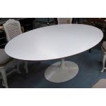 SAARINEN DESIGN TULIP TABLE, the white oval laminate top on a metal base, 125cm D x 195cm L.