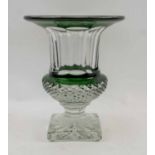 SAINT LOUIS CRYSTAL FRANCE VASE, overlay green and plain, 25.5cm H.