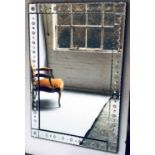 VENETIAN WALL MIRROR, rectangular with etched marginal plates, 152cm H x 102cm.