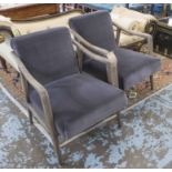 ALTON ARMCHAIRS, a pair, weathered oak framed and grey velvet upholstered.