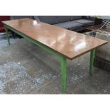 DINING TABLE, French provincial style coppered top, 305.5cm W x 86.5cm D x 76cm H (with faults).