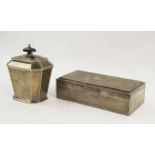 VINTAGE SILVER CIGAR BOX, Birmingham 1954 and a silver tea caddy Birmingham 1935.