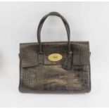 MULBERRY BAYSWATER BAG, chocolate brown leather with crocodile embossed,