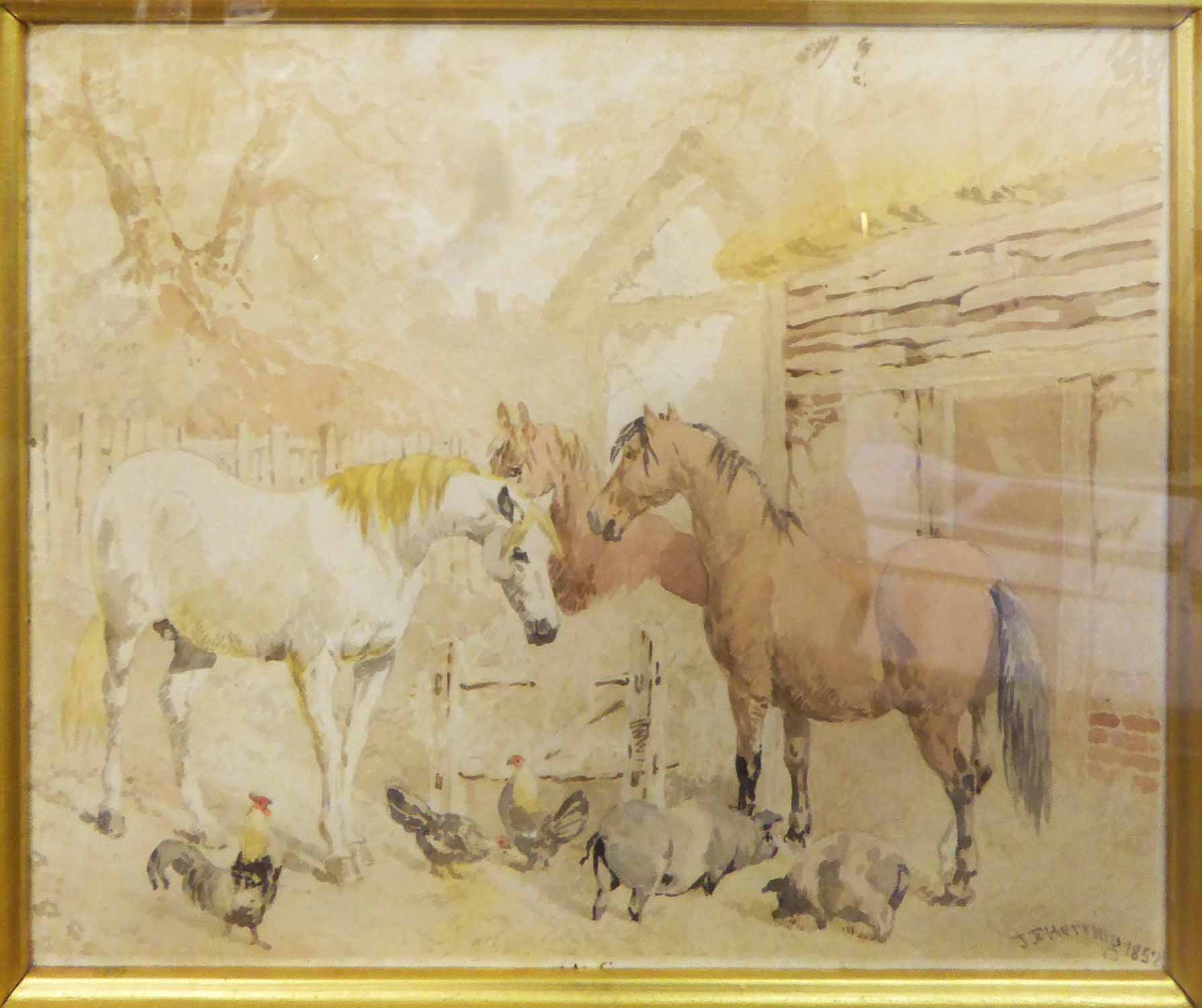 JOHN FREDERICK HERRING JR (British 1820-1907) 'Horses and other Farm Animals outside a Stable', - Image 2 of 8