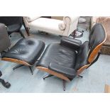 AFTER CHARLES & RAY EAMES LOUNGE CHAIR AND STOOL, 85cm at highest.