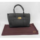 MULBERRY BAYSWATER BAG, black leather with double handle, flap and signature turn lock closure,