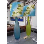 BEST AND LLOYD HELENA LAMPS, a pair, by Anthony Stern, frosted blue and lime blown crystal,