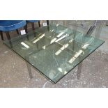 AFTER LUDWIG MIES VAN DER ROHE, Barcelona style table, 102cm x 102cm x 43cm.