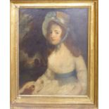 19TH CENTURY ENGLISH SCHOOL 'Girl with a Spaniel', oil on canvas, 77cmx 33cm, framed.