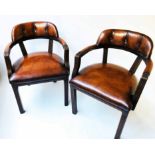 DESK/LIBRARY ARMCHAIRS, a pair,